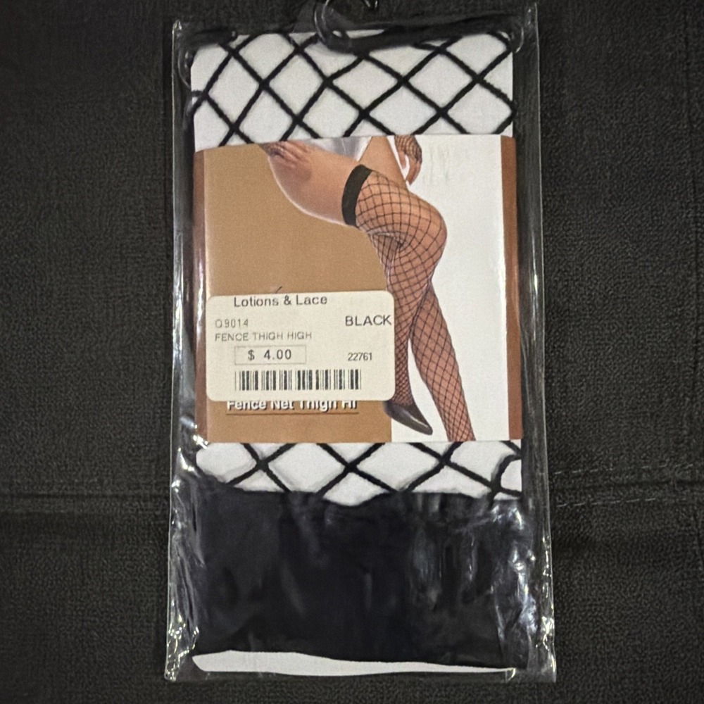 Leg Avenue 9014 Black Fence Net Fishnet Thigh High Stockings One Size